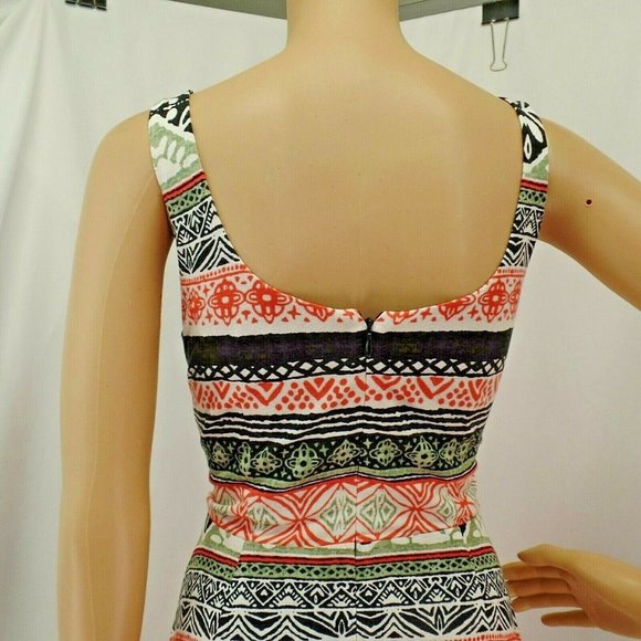 "LOFT" MULTICOLOR GEO PRINT SLEEVELESS A-LINE DRESS SIZE: 2 NWT - Picture 7 of 8